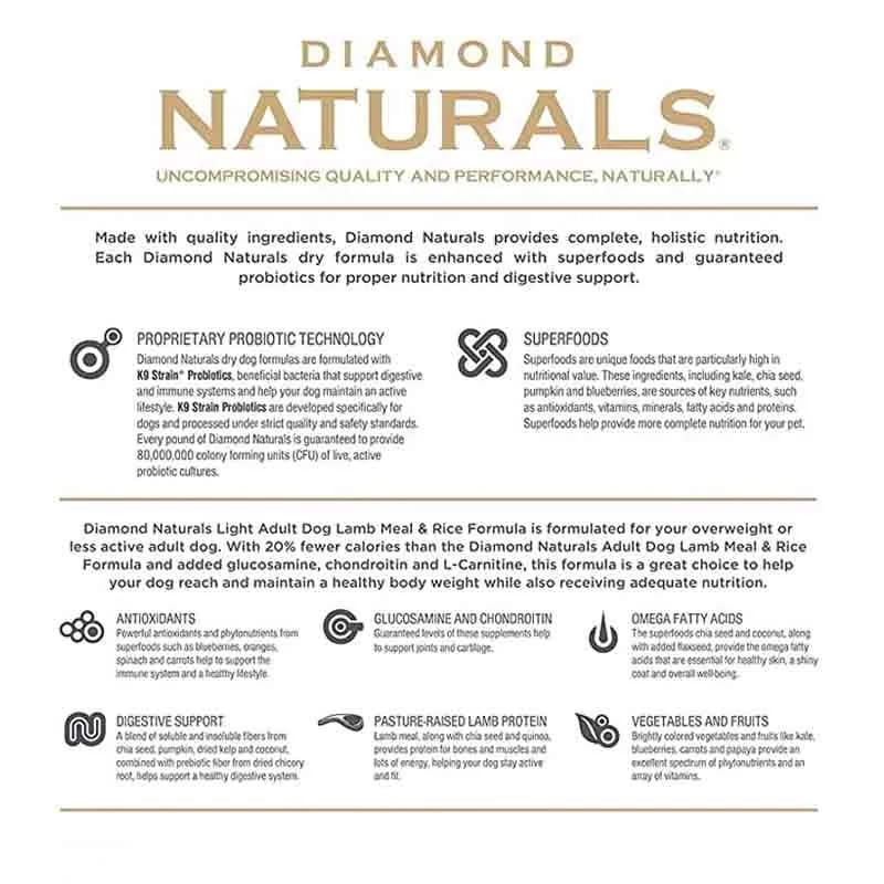 Diamond Naturals - Light Dog Lamb And Rice Adult