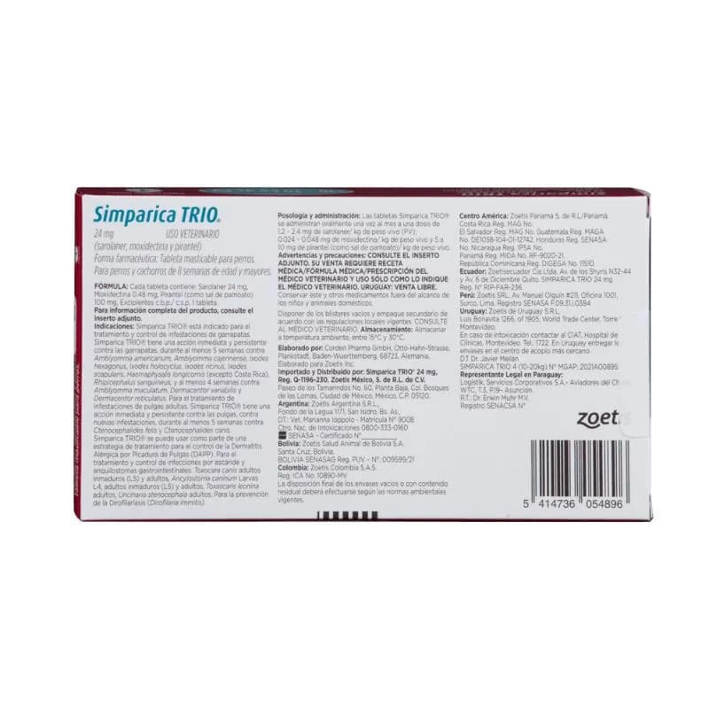 Simparica - TRIO Perros De 10 Hasta 20Kg 1 tab