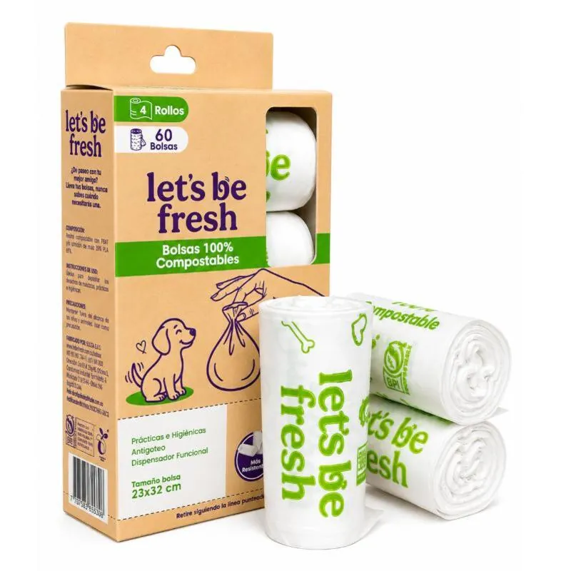 Lets Be Fresh - Bolsas Compostables para Perro 4 Rollos