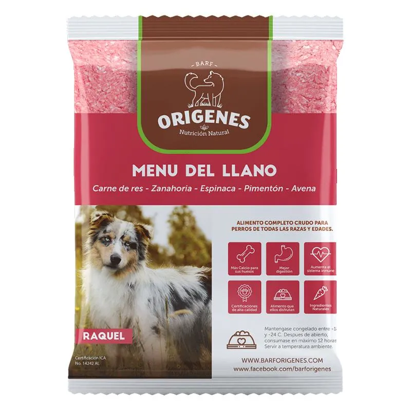 Barf Origenes - Alimento Congelado Menú Llano Res