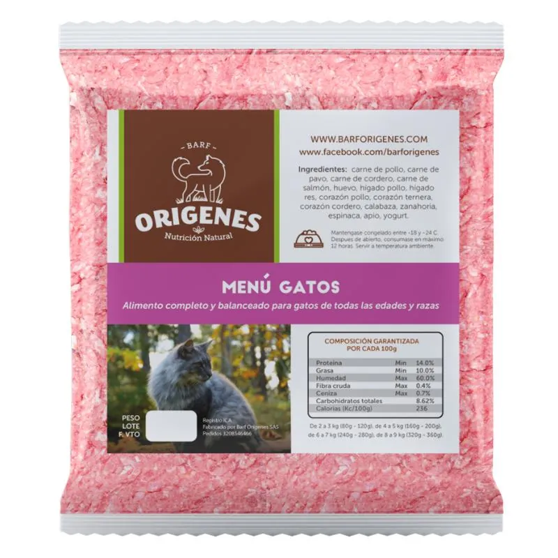 Barf Origenes - Alimento Congelado Menú Gatos Todas las Razas