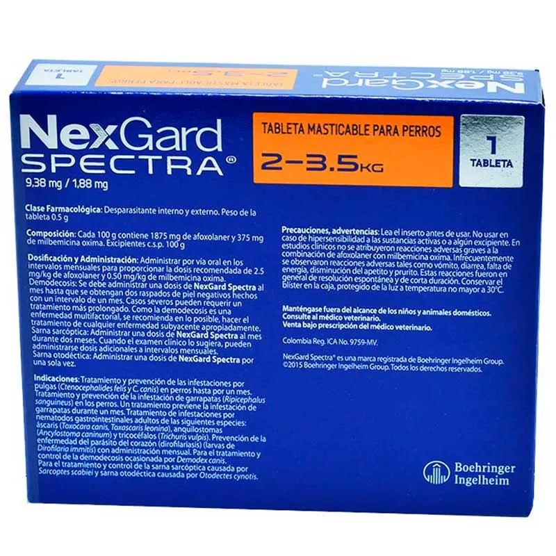 NexGard Spectra - Tableta Masticable para Perros 2 - 3.5 KG