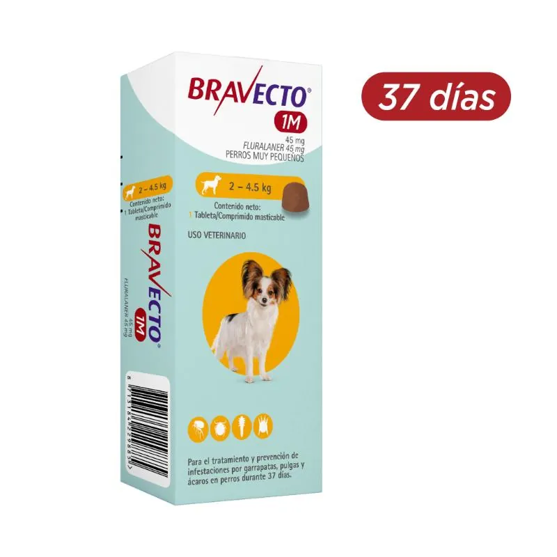 Bravecto 37 Días - Tableta Antipulgas Perros de 2 a 4.5 KG