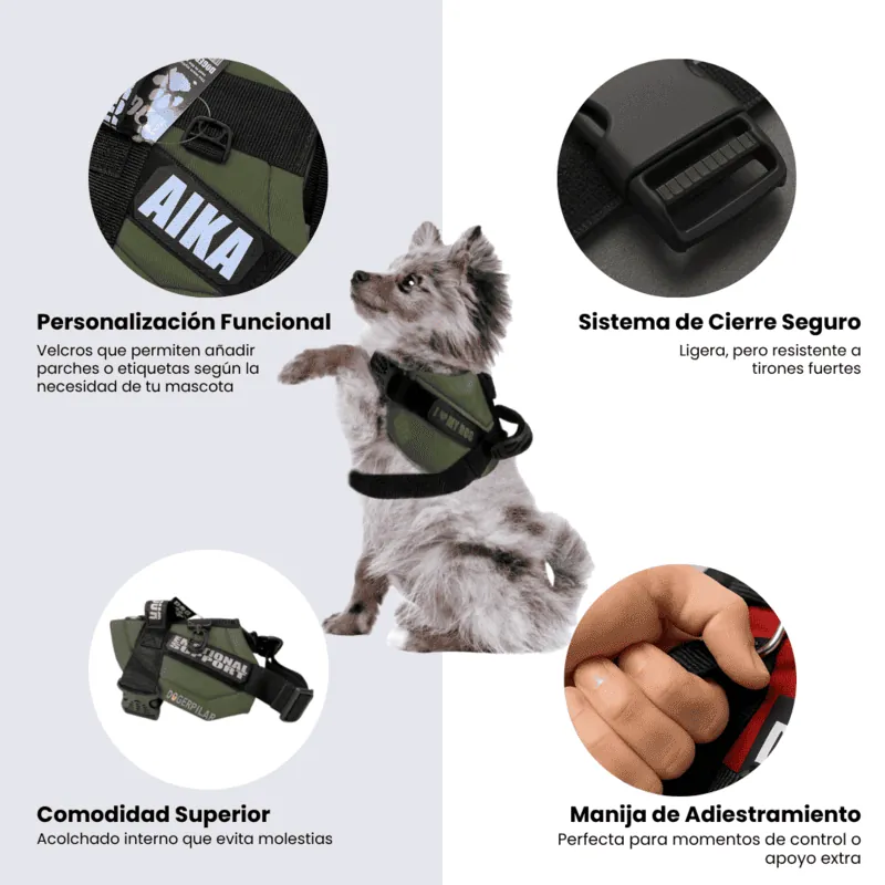 Dogerpilar - Arnés Velcro Verde Militar