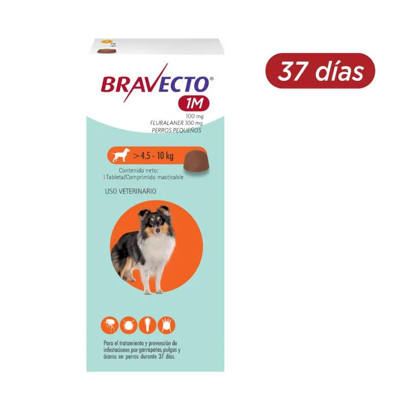 Bravecto 37 Días - Tableta Antipulgas Perros de 4.5 a 10 KG