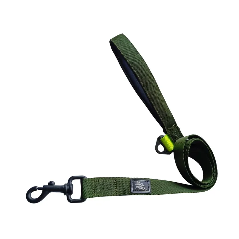 Paw Day - Traílla Essential Verde Militar - Amarillo Neón