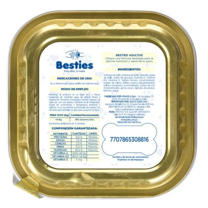 Besties - Paté Alimento Húmedo Gatos Adultos Sabor Pescado