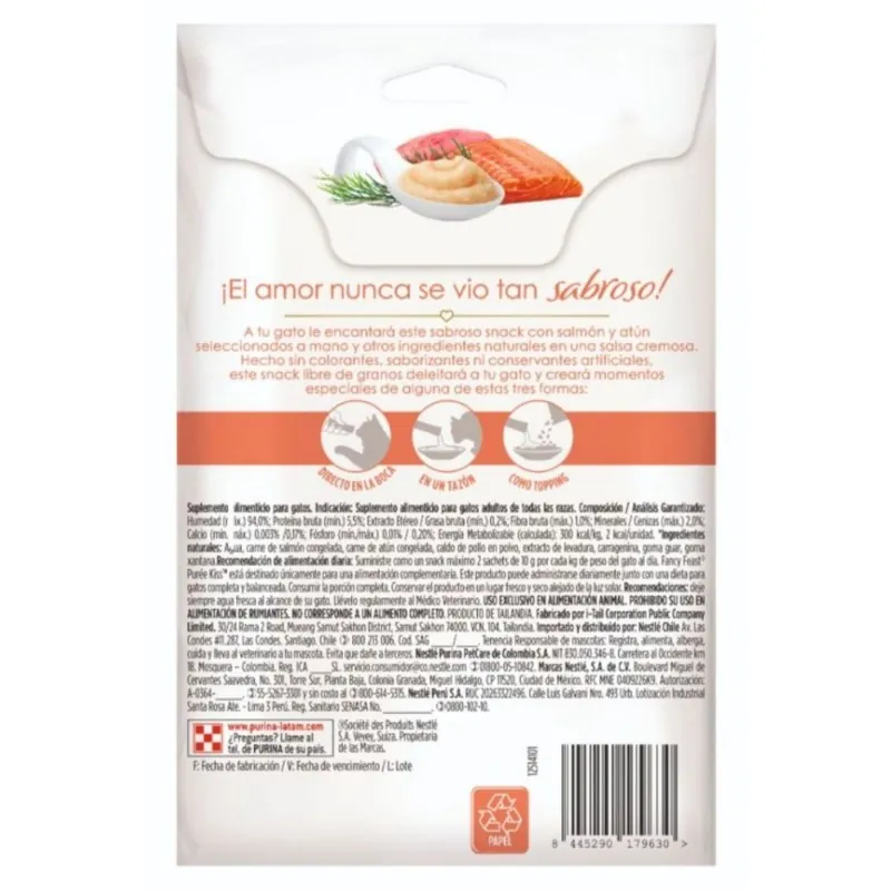 Fancy Feast - Purée Kiss Con Atún y Salmón en Salsa Cremosa