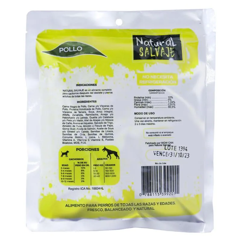 Salvaje - Dieta Cocinada Al Vapor Natural sin Refrigeración de Pollo