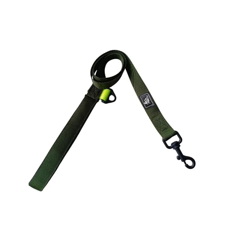 Paw Day - Traílla Essential Verde Militar - Amarillo Neón