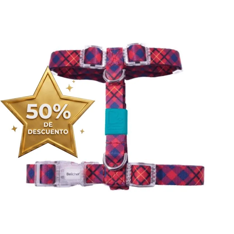 Bellcher - Arnés Tipo H Tartan Rojo 1.5 Cm