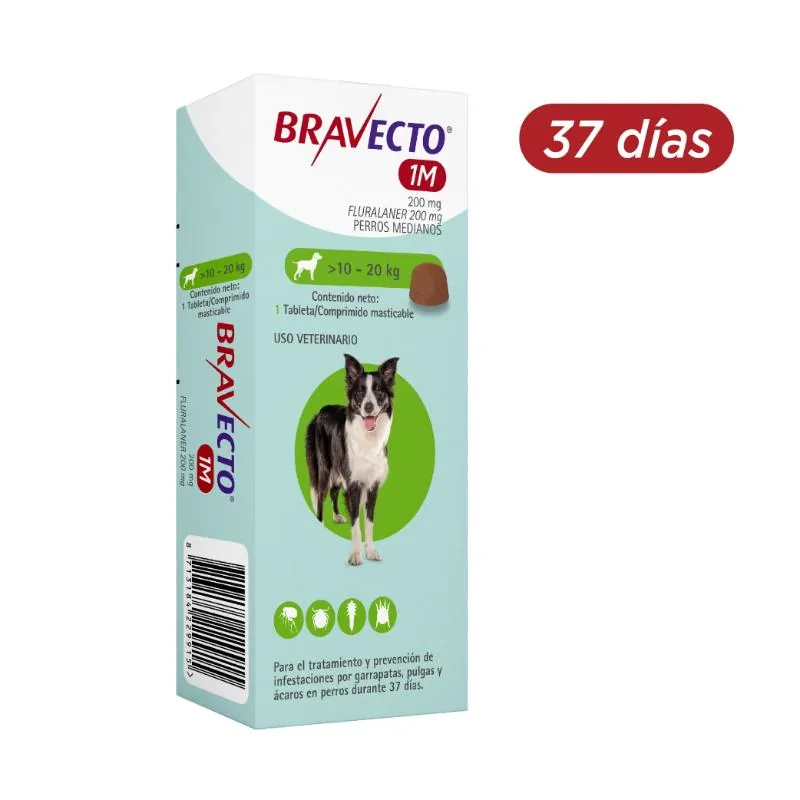 Bravecto 37 Días - Tableta Antipulgas Perros de 10 a 20 KG
