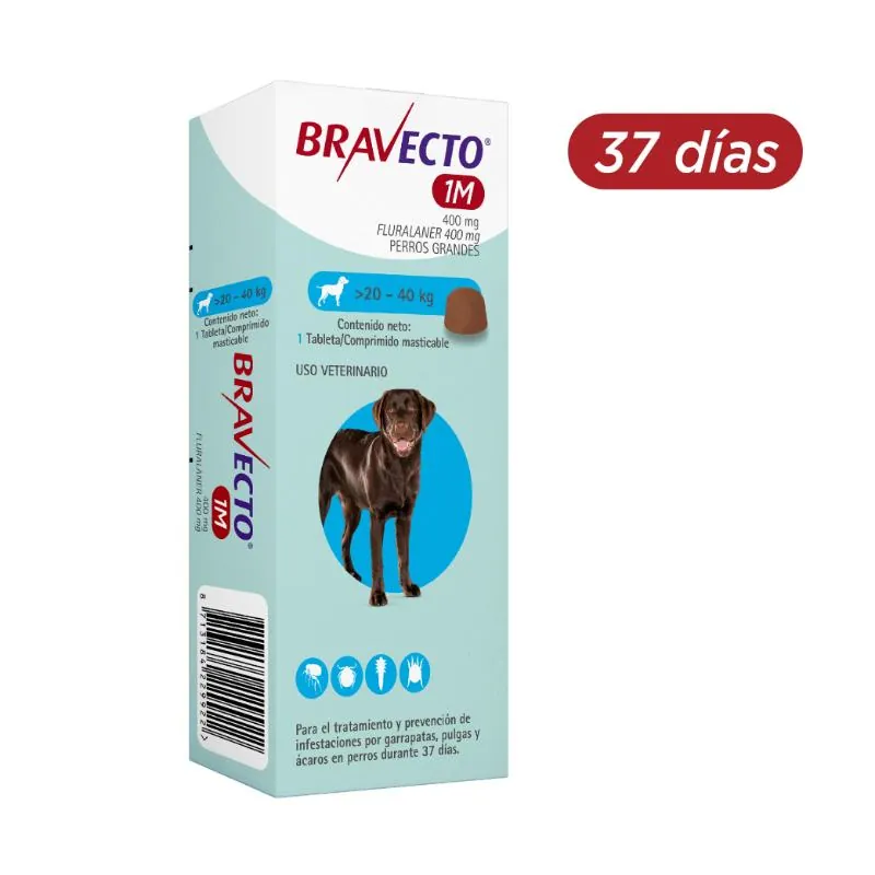 Bravecto 37 Días - Tableta Antipulgas Perros de 20 a 40 KG