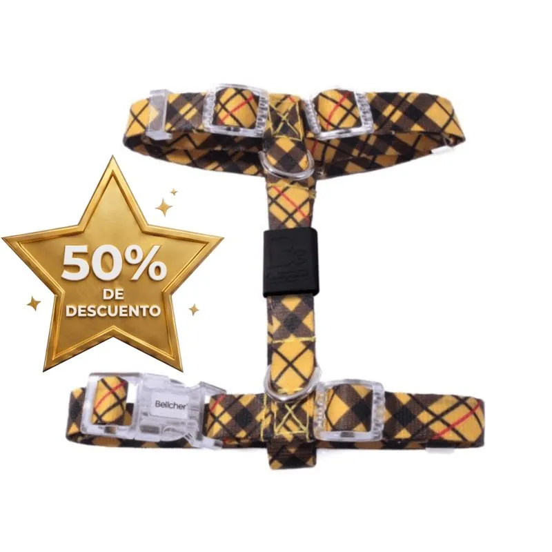 Bellcher - Arnés Tipo H Tartan Mostaza 1.5 Cm
