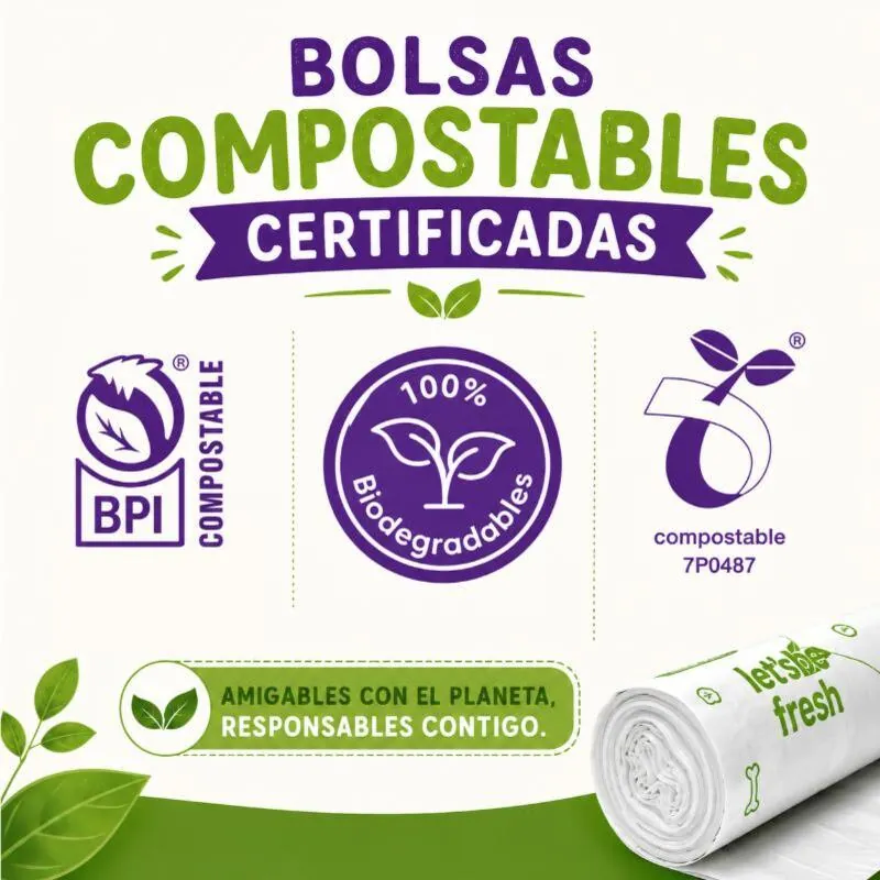 Lets Be Fresh - Bolsas Compostables para Perro 12 Rollos