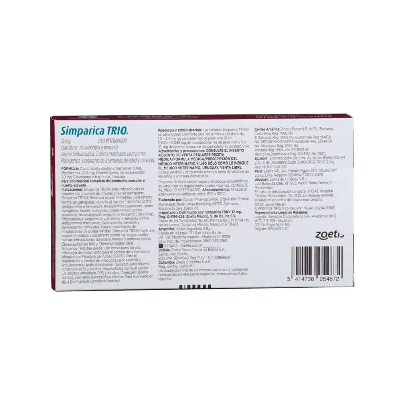 Simparica - TRIO Perros De 5 Hasta 10Kg 1 tab