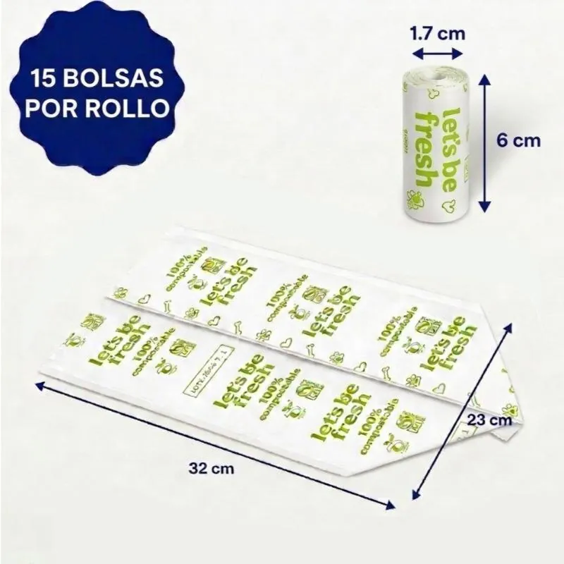 Lets Be Fresh - Bolsas Compostables para Perro 12 Rollos