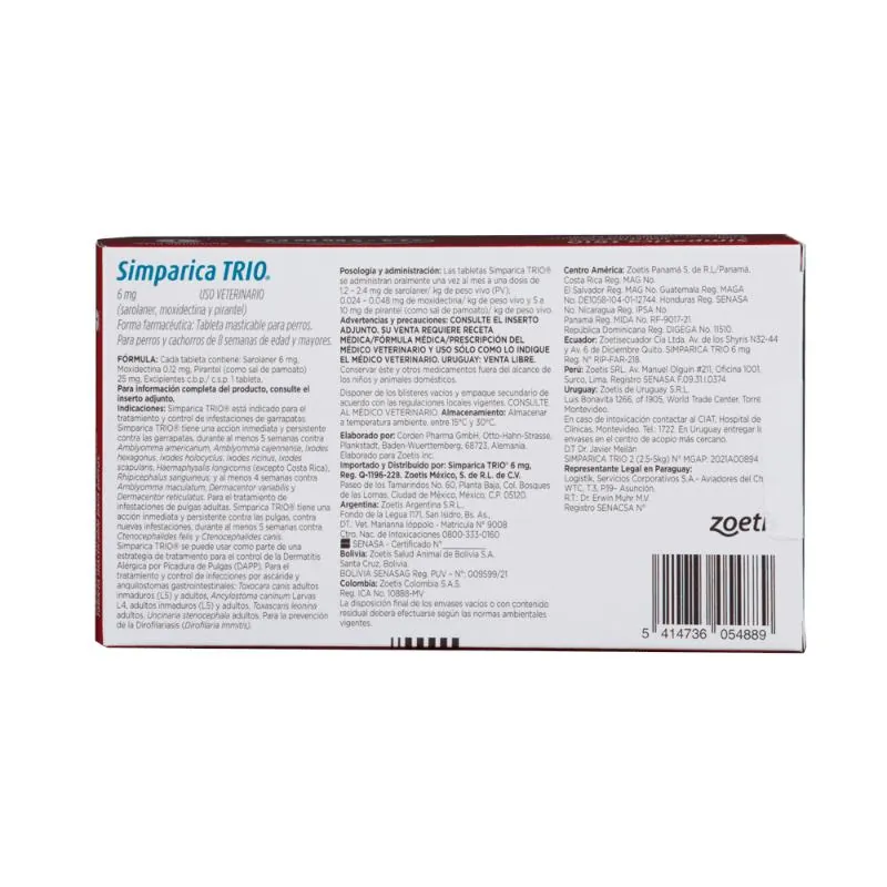 Simparica - TRIO Perros De 2,5 Hasta 5Kg 1 tab