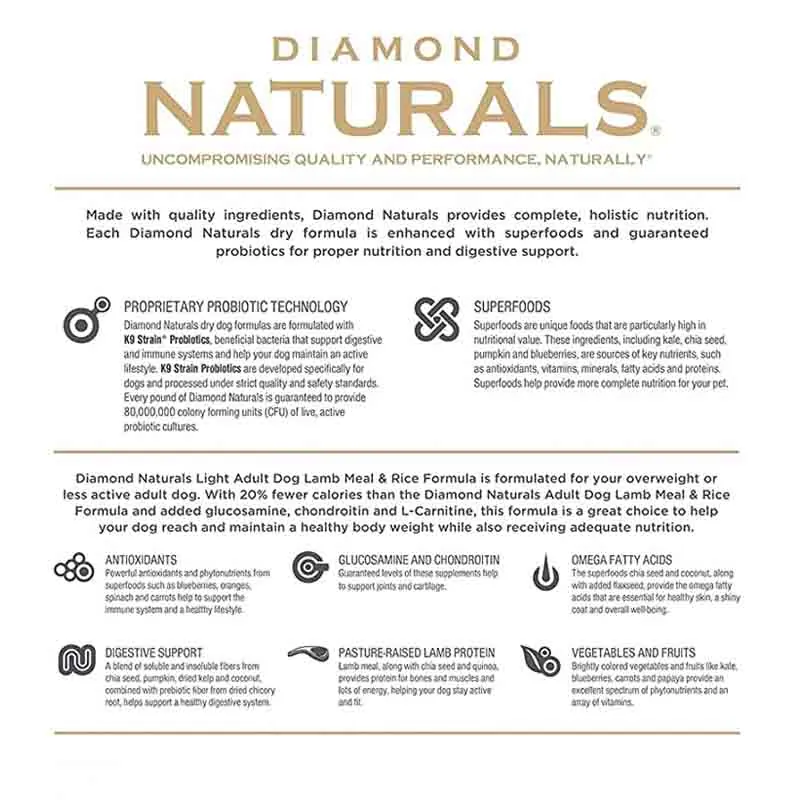 Diamond Naturals - Light Dog Lamb And Rice Adult