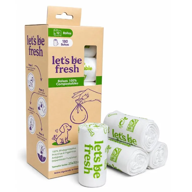 Lets Be Fresh - Bolsas Compostables para Perro 12 Rollos