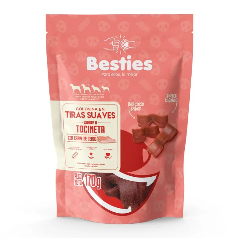 Besties - Golosinas Tiras Suaves para Perros Sabor Tocineta