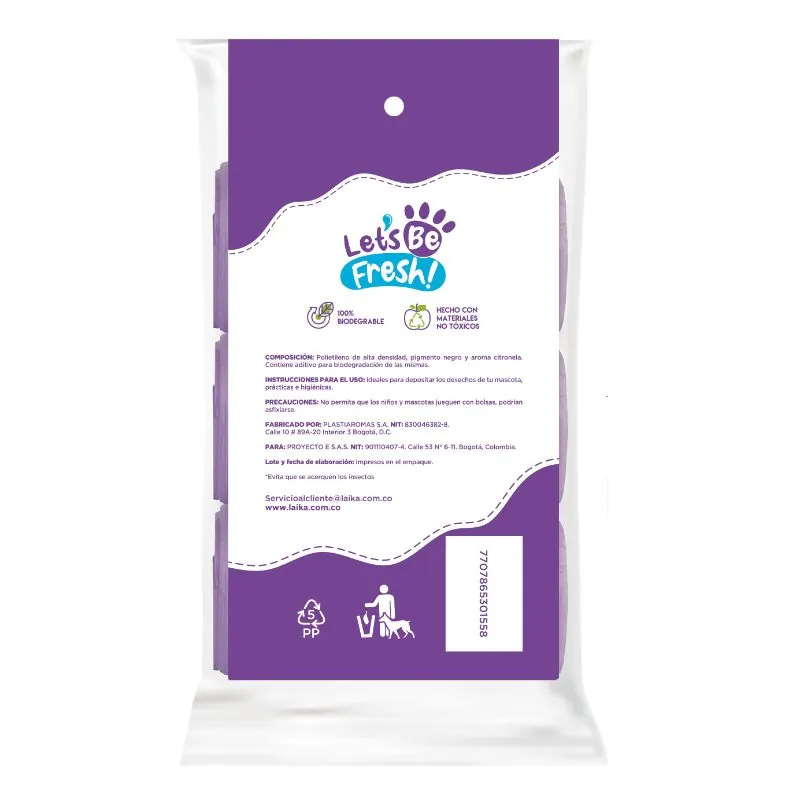 Lets Be Fresh - Bolsas Biodegradables Aroma Citronella 3 Rollos