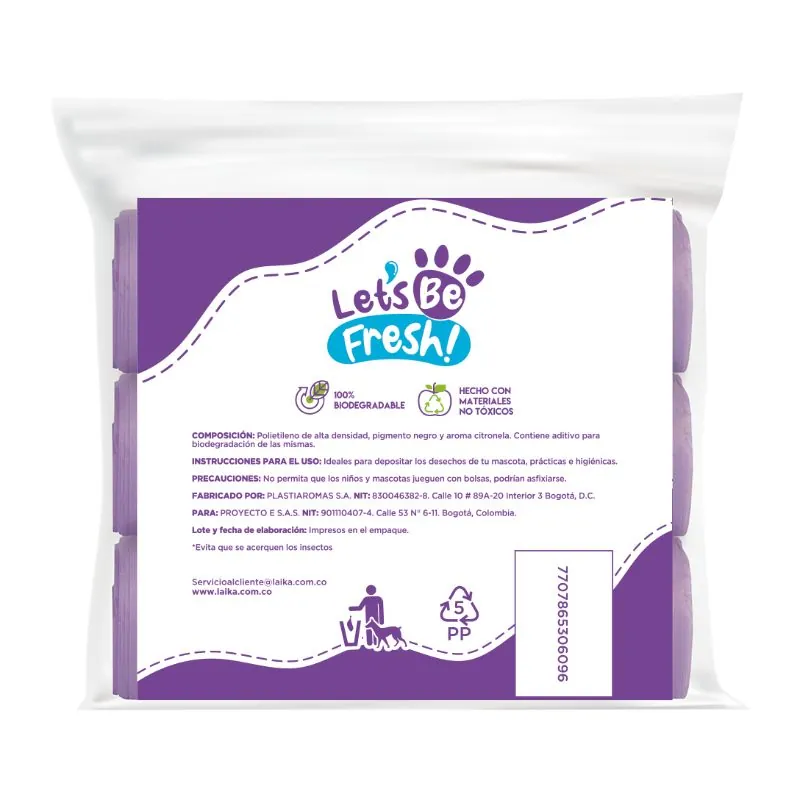 Lets Be Fresh - Bolsas Biodegradables Aroma Citronella 12 Rollos