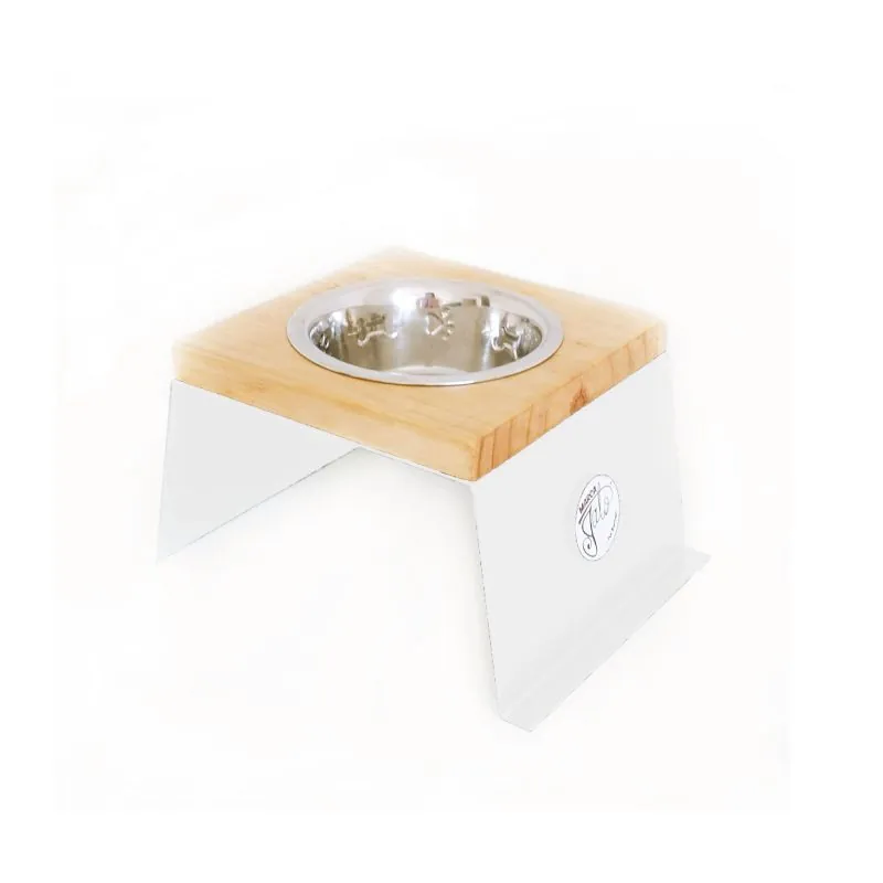 Marca Gato - Comedero Metal Madera x 1 Puesto