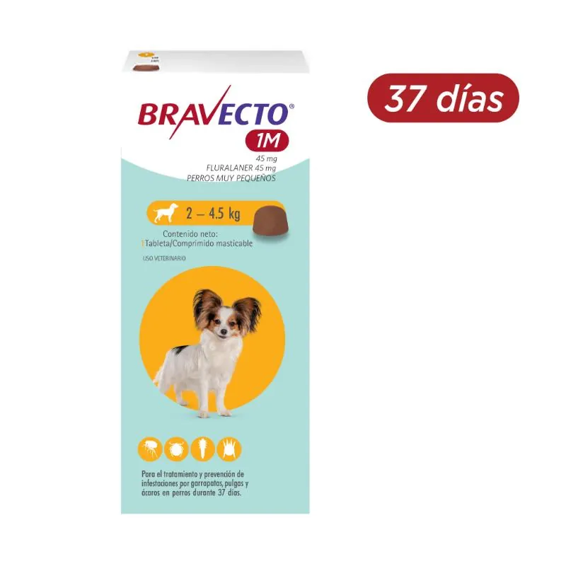 Bravecto 37 Días - Tableta Antipulgas Perros de 2 a 4.5 KG