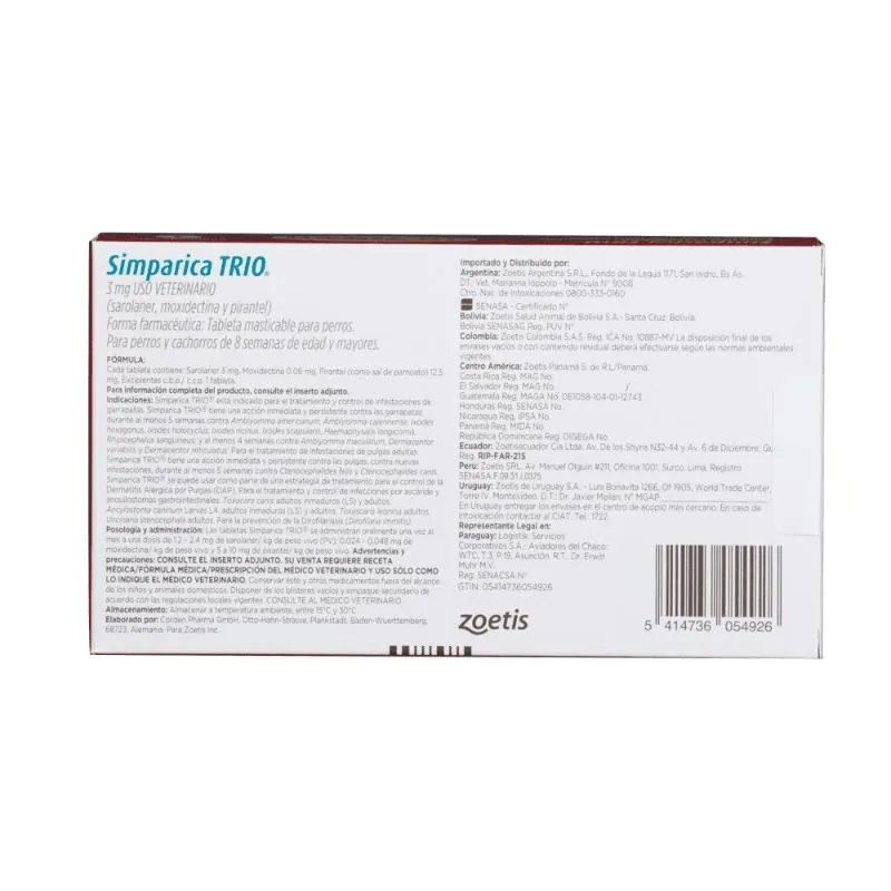 Simparica - TRIO Perros De 1,25 Hasta 2,5Kg 1 tab