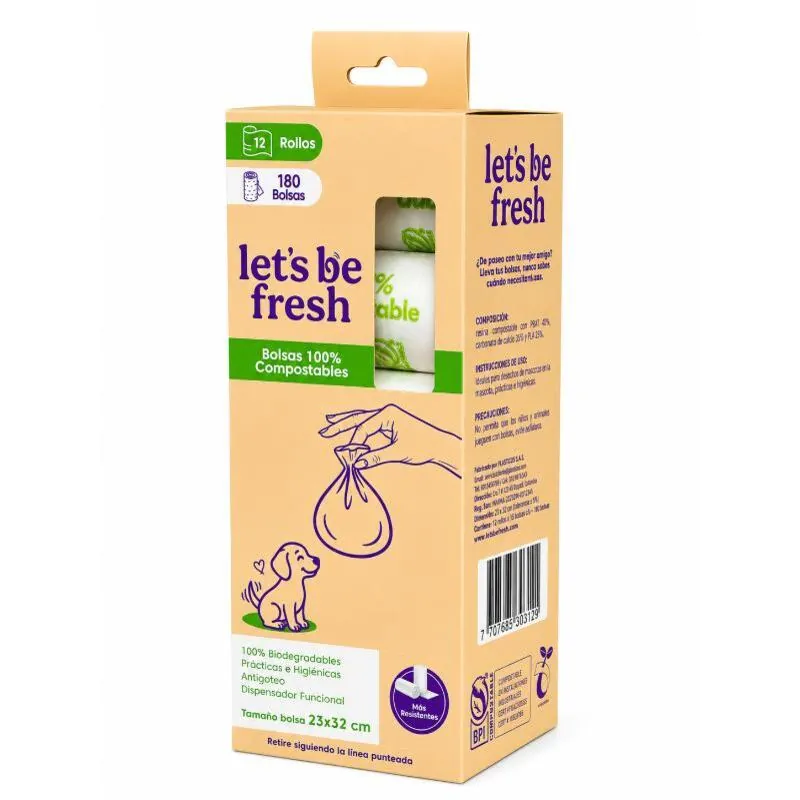 Lets Be Fresh - Bolsas Compostables para Perro 12 Rollos