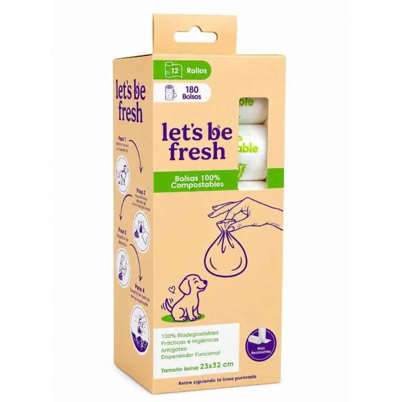 Lets Be Fresh - Bolsas Compostables para Perro 12 Rollos
