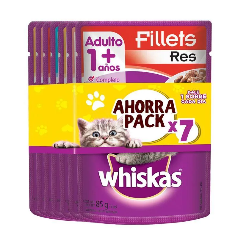 Whiskas - Alimento Húmedo Para Gato Adulto AhorraPack 85 g X 7 Sobres