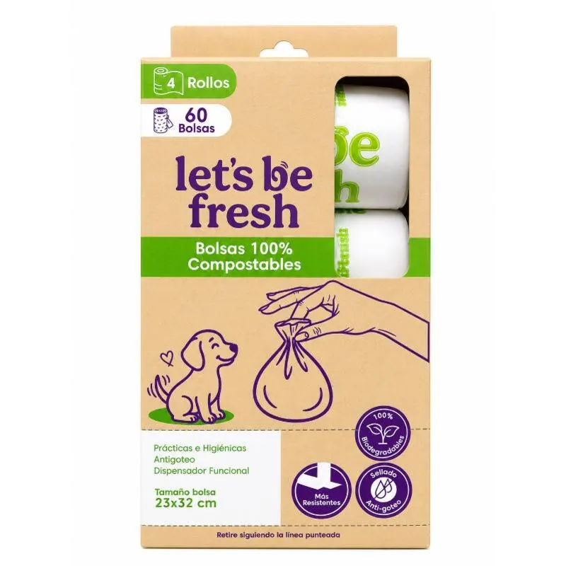 Lets Be Fresh - Bolsas Compostables para Perro 4 Rollos