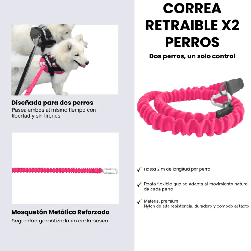 Whitebulldog - Correa Retraíble Fucsia X 2 Perros