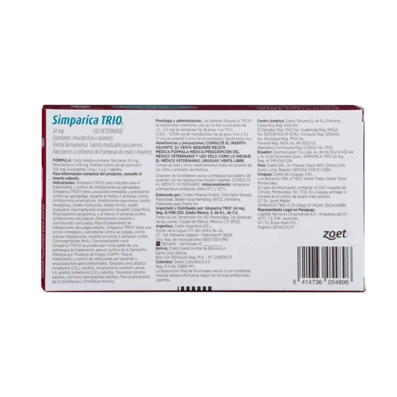 Simparica - TRIO Perros De 10 Hasta 20Kg 1 tab