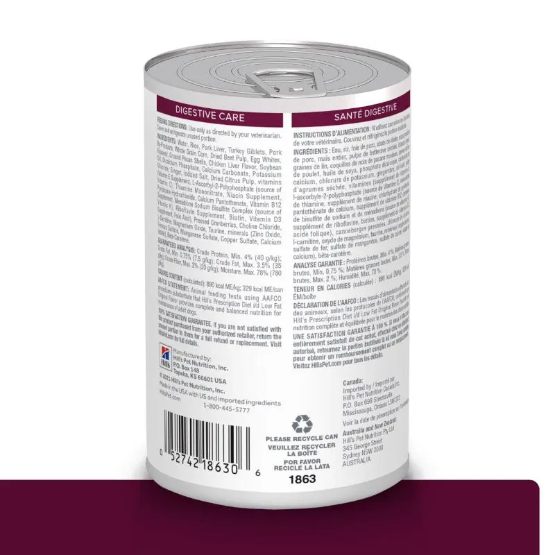 Hills Pd-I/D Low Fat Alimento Húmedo Perro Bajo En Grasa Sabor Original