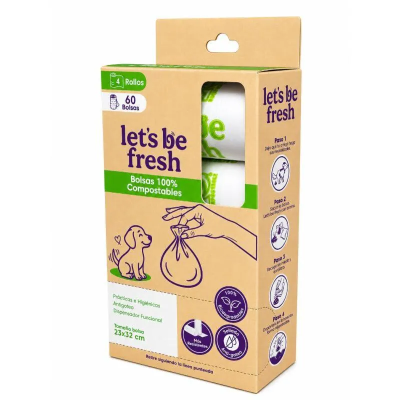 Lets Be Fresh - Bolsas Compostables para Perro 4 Rollos