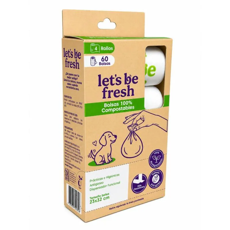 Lets Be Fresh - Bolsas Compostables para Perro 4 Rollos