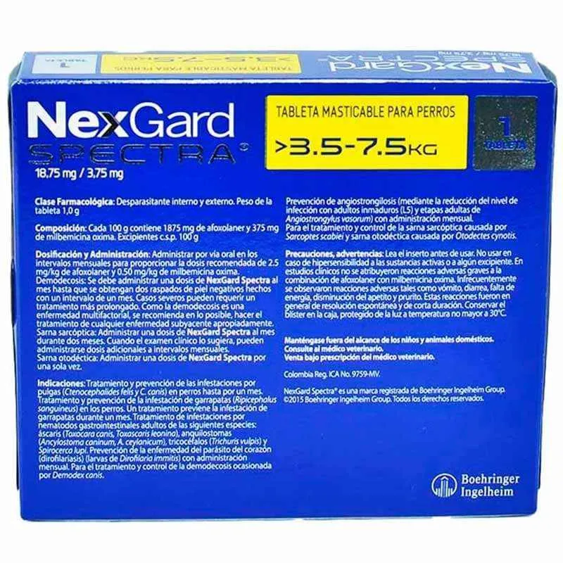 NexGard Spectra - Tableta Masticable para Perros 3.6 - 7.5 KG