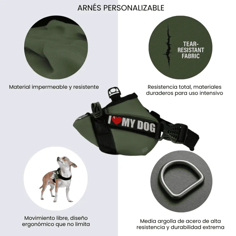 Dogerpilar - Arnés Velcro Verde Militar