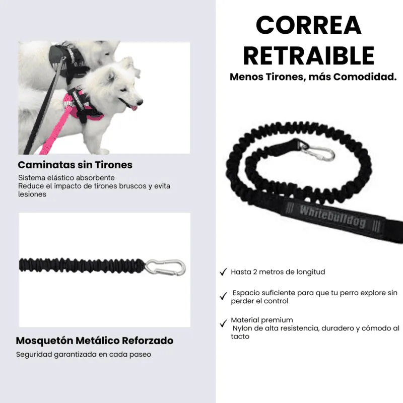 Whitebulldog - Correa Retraíble Negra X 1 Perro