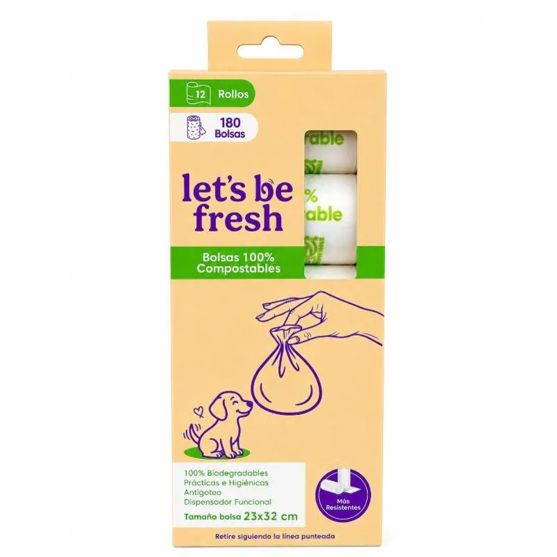 Lets Be Fresh - Bolsas Compostables para Perro 12 Rollos