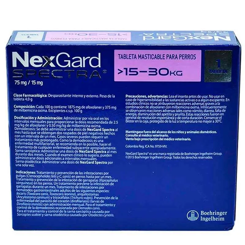 NexGard Spectra - Tableta Masticable para Perros 15.1 - 30 KG