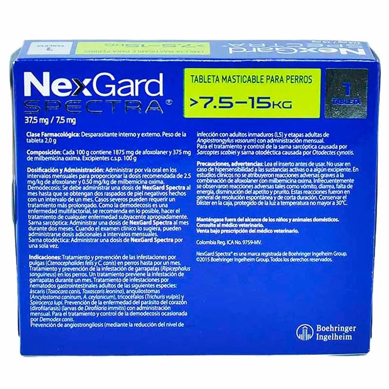 NexGard Spectra - Tableta Masticable para Perros 7.6 - 15 KG